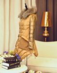 Down-Filled Hooded Raccoon Fur Trim Gold Sleeved Jacket