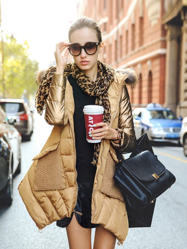 Down-Filled Hooded Raccoon Fur Trim Gold Sleeved Jacket 3 686