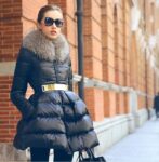 Belted Raccoon Fur Collar Polyester Parkas
