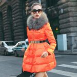 Belted Raccoon Fur Collar Polyester Parkas