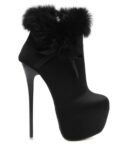 Ultra Slim High Heel Fur Trim Shiny Platform Booties