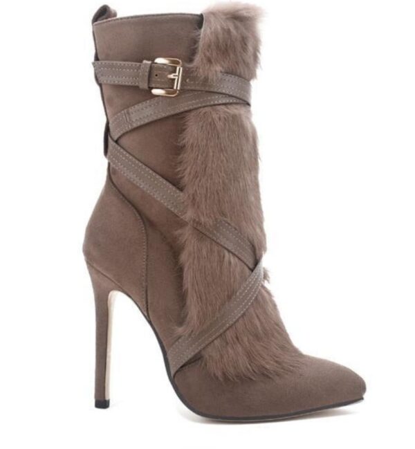 Luxurious Fur Lined Suede Stiletto Heel Booties 3 7596