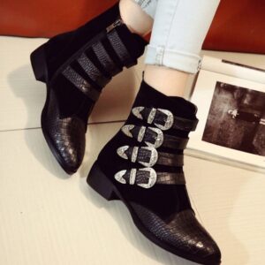 17664 black buckled suede women boot