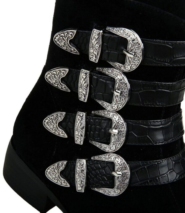 Luxury Black Buckle Detail Suede Ankle Boots 6 7664