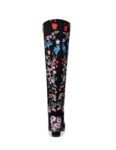 Vibrant Floral Embroidered Black Suede Heeled Boots