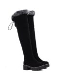 Luxurious Knee High Suede Fur Lined Block Heel Boots