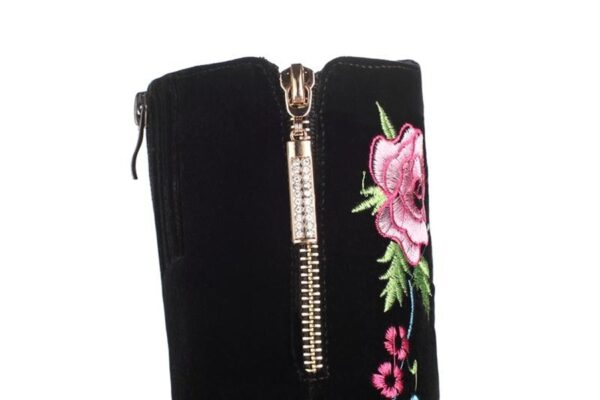 Boho Floral Embroidered Wedge Heel Suede Boots 8 8156