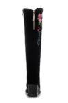 Boho Floral Embroidered Wedge Heel Suede Boots