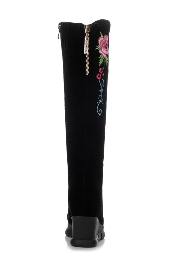Boho Floral Embroidered Wedge Heel Suede Boots 6 8156