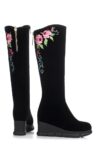 Boho Floral Embroidered Wedge Heel Suede Boots
