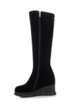 Boho Floral Embroidered Wedge Heel Suede Boots