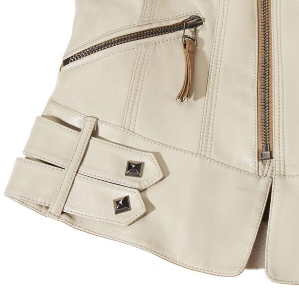Slim Fit Vegan Leather Jacket in Cream 7 872