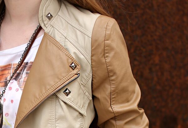 Slim Fit Vegan Leather Jacket in Cream 4 872