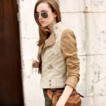 Slim Fit Vegan Leather Jacket in Cream
