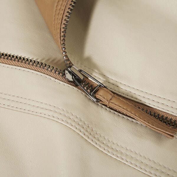 Slim Fit Vegan Leather Jacket in Cream 8 872