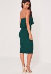 Elegant Bottle Green Strapless Bodycon Midi Dress