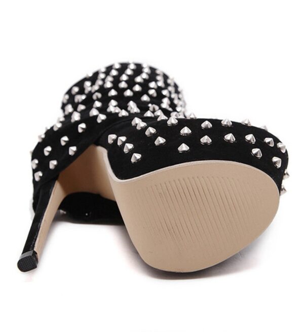 Edgy Black Studded Ultra High Platform Stiletto Booties 6 9007