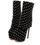 Edgy Black Studded Ultra High Platform Stiletto Booties