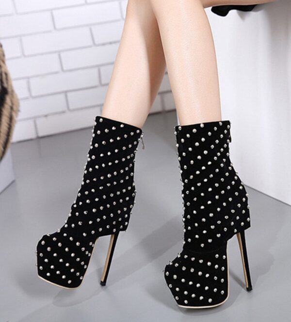 Edgy Black Studded Ultra High Platform Stiletto Booties 2 9007