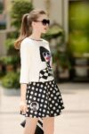 Printed Top Polka Dot Mini Skirt Set