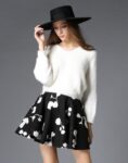 V-Neck Sweater Floral Mini Skirt Set