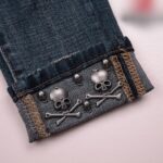 Skull Embroidered Distressed High-Waist Jeans