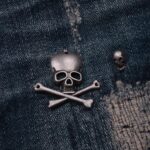 Skull Embroidered Distressed High-Waist Jeans