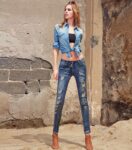 Skull Embroidered Distressed High-Waist Jeans