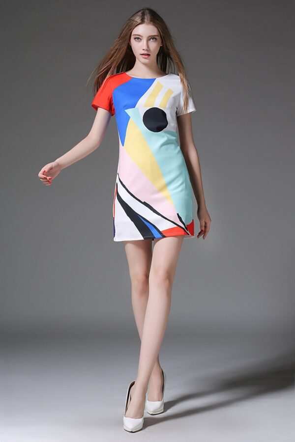 Colorful Geometric Print Summer Mini Dress 2 033