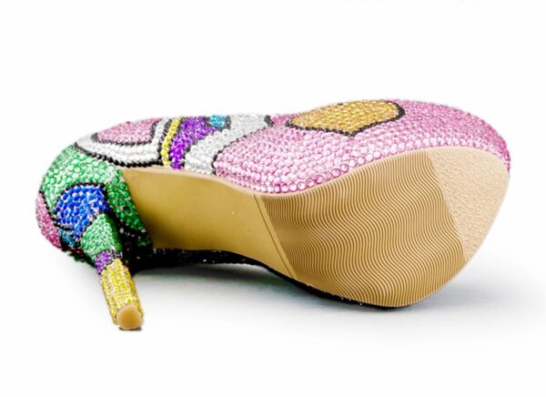 Vibrant Multi Color Beaded Embellished Platform Stiletto Heels 6 0680
