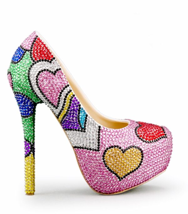 Vibrant Multi Color Beaded Embellished Platform Stiletto Heels 2 0680