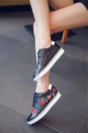 Versatile Floral Embroidered Genuine Leather Sneakers