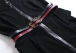 Slim Fit Midi Office Dress with Leather Stripe Detail
