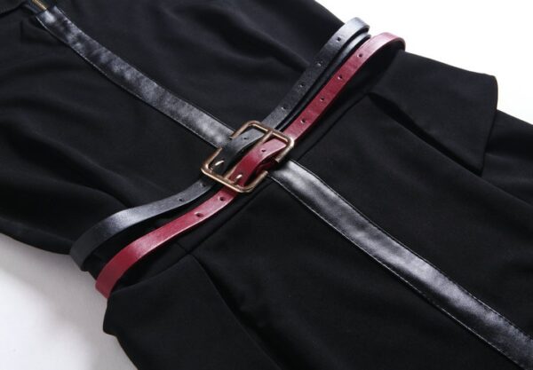Slim Fit Midi Office Dress with Leather Stripe Detail 7 091