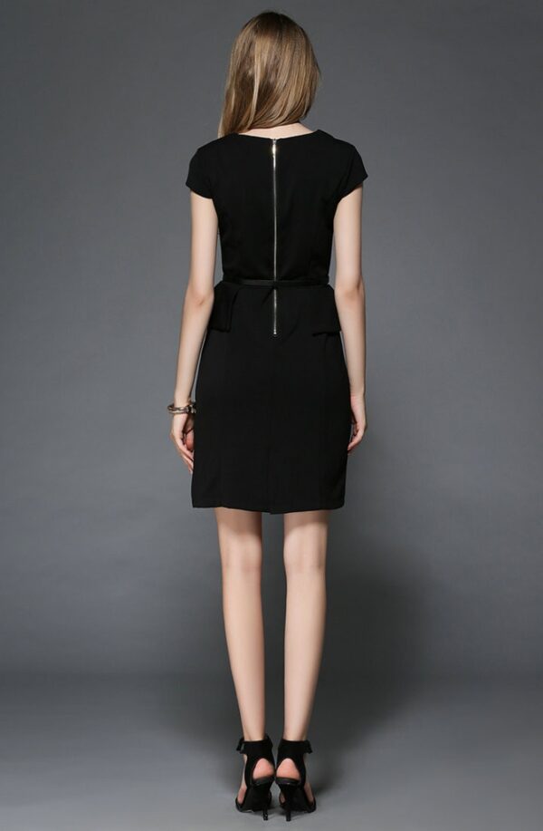 Slim Fit Midi Office Dress with Leather Stripe Detail 3 091