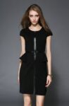Slim Fit Midi Office Dress with Leather Stripe Detail