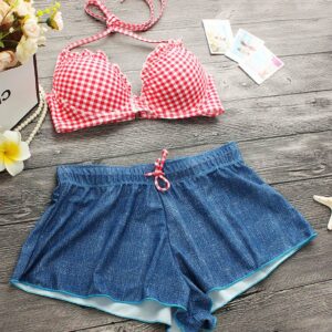 Vibrant Red 4 Piece Bikini and Shorts Beach Set