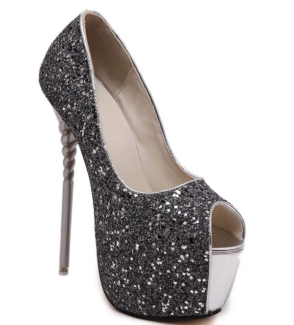 Glamorous Glitter Open Toe High Platform Wedding Stiletto Heels 5 1164