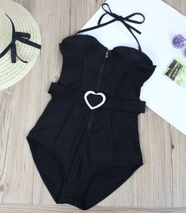 Bold Black Zipper Belt One Piece Swimsuit 2 1240
