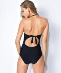 Chic Black White Halter Neck Tie One Piece Swimsuit