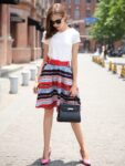 V-Neck Short Sleeve Top Belted Midi Skirt Set