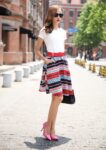 V-Neck Short Sleeve Top Belted Midi Skirt Set