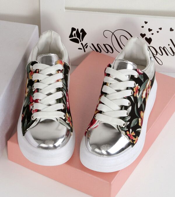 Vintage Floral Print Metallic Toe Chunky Platform Sneakers 3 1516