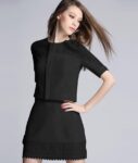 Lace Shoulder & Hem Short Sleeve Office Dress