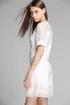 Lace Shoulder & Hem Short Sleeve Office Dress