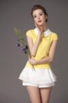 Peter Pan Collar Top Chiffon Shorts Skirt Set