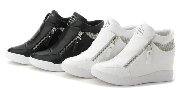 Elevated Rhinestone Height Boost Zipper Vegan Leather Sneakers 3 2652