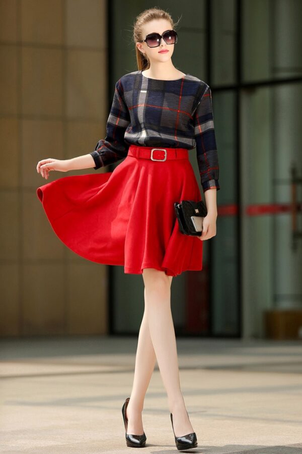 Red Plaid Long-Sleeve Two-Piece Set 2 290