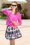 Wool Knit Top Pleated Mini Skirt Set