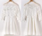 Elegant Half-Sleeve Lace Pleated Cotton Dress